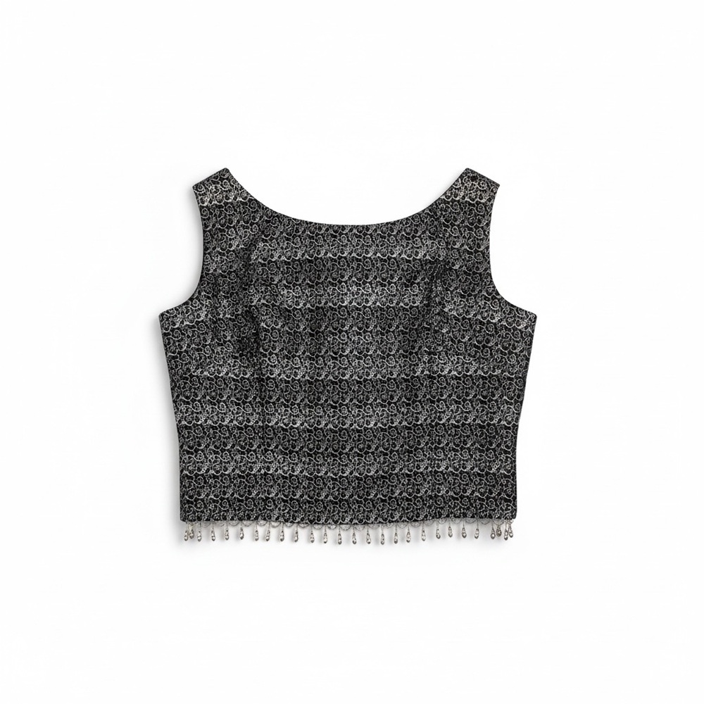 Cachet Black and White Swirl Beaded Blouse